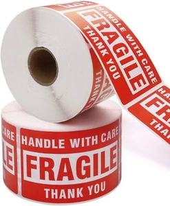 500 Per Roll 2x3 FRAGILE HANDLE WITH CARE Stickers, Easy Peel and Apply - Picture 1 of 5