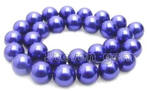 "Cuentas redondas de piedras preciosas de perlas con cáscara azul de 14 mm para hacer joyas hágalo usted mismo hebras 15" - Imagen 1 de 2