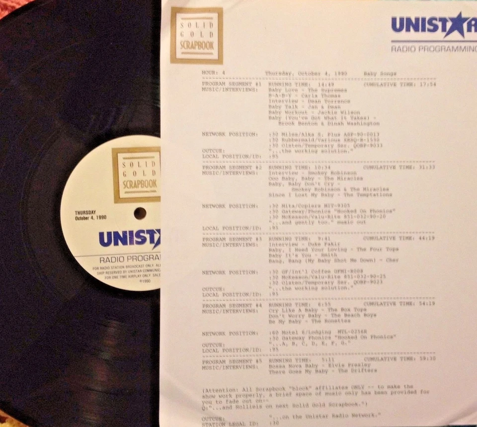 RADIO SHOW: 10/4/90 BABY SONGS! JAN & DEAN, BEACH BOYS, ELVIS, BOX TOPS, CHER - Image 1 of 1