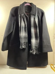 Women's EAST 5TH Black Midi Wool Coat Size L Petite Knee Length With Scarf - Picture 1 of 12