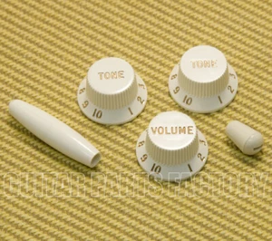 PK-0178-050 Parchment Strat Knob Set Stratocaster Guitar w/ Switch & Tremolo Tip - Picture 1 of 1