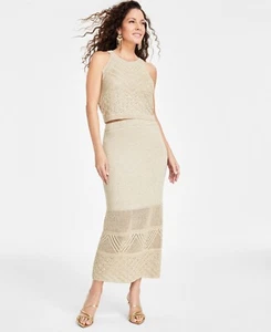 I.n.c. International Concepts Women's Metallic Crochet Skirt Beige/Gold SZ XL - Picture 1 of 13