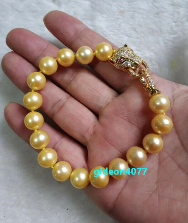 7,5-8" Stunnig 9-10mm AAA+ pulseiras de pérolas de ouro natural real do mar do sul moda - Imagem 1 de 4