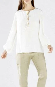 BCBG MAXAZRIA EVANNA DOUBLE-TIE SILK PEASANT BLOUSE / TOP Small NWT $228 - Picture 1 of 3