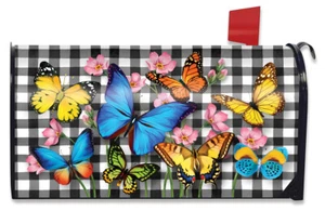 Checkered Butterflies Spring Magnetic Mailbox Cover Standard Briarwood Lane - Picture 1 of 5