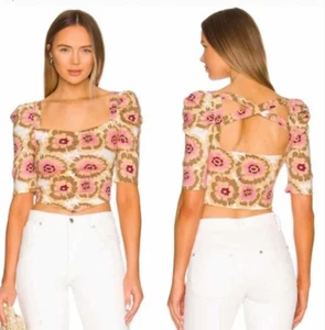 Free People Give Me More Multi Floral Ivory Combo Crop Top Size Small - Picture 1 of 9