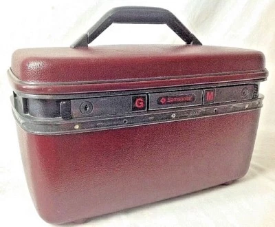 Vintage Samsonite Train Case Burgundy System 4 Makeup Cosmetic Suitcase w Mirror - Image 1 of 4