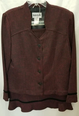 JUEGO DE FALDA Y BLAZER PLAZA SOUTH 2 PIEZAS GRANATE Y NEGRO MISSES TALLA 12 #2375 Foto 1 de 4