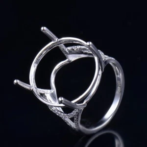 Custom Oval 20x18MM BIG Semi Mounting Ring Natural Diamond 14K White Gold - Picture 1 of 6