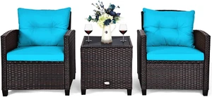3 PCS Patio Furniture Set, Outdoor PE Rattan Wicker Conversation Sofa Set W/Wash - Picture 1 of 12