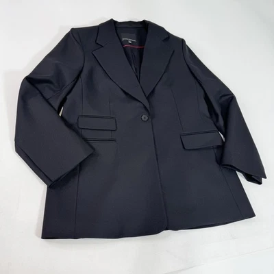 Blazer Banana Republic Mujer 16 Negro Lana Un Botón Forrado Chaqueta Trabajo Foto 1 de 4