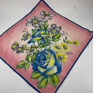 Schönes Vintage blau und rosa geblümtes Damen Taschentuch - Bild 1 von 4