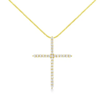 10K Yellow Gold 3 Carat Round Cut Diamond Cross 18" Pendant Necklace - Image 1 of 4