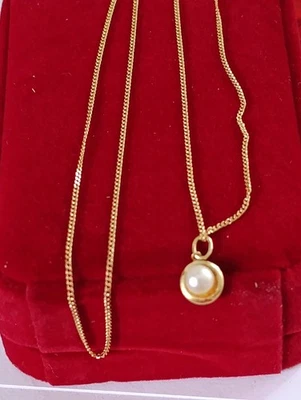 Kette mit Anhänger Perle GelbGold 14k 585 50cm. 2,73g - Bild 1 von 4