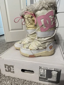 Vintage DC Chalet Boots Women’s S Fur Lined Top Winter Snow Snowboard Pink White - Picture 1 of 8