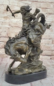 Native American Indian Art Chief Horse Warrior Bronze Marble Statue Sculpture NR - Picture 1 of 10