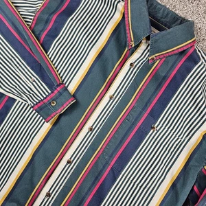 Vintage Bugle Boy Shirt Mens XL Green Striped Long Sleeve Pocket Colorful 90s - Picture 1 of 11