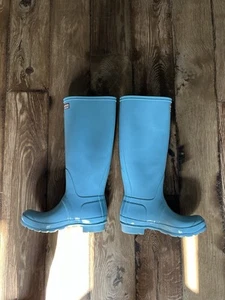 Women Bright Blue Original Tall Hunter Gloss Rain Boots Wellies Size 6 - Picture 1 of 20