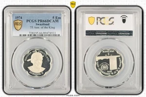 Swazilandia 5 Em 1974 plata graduación profesional PR66 ONU Naciones Unidas y Rey forma festoneada - Imagen 1 de 3