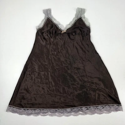 Camisón sin cordones Gilligan & O'Malley para mujer mediano marrón satinado encaje ribete lencería Foto 1 de 4
