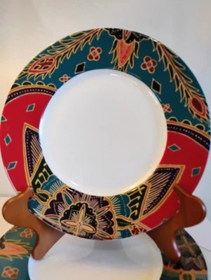 Crate & Barrel ARABESQUE Blue/Red 11" Dinner Plates,   (4) - Image 1 of 3