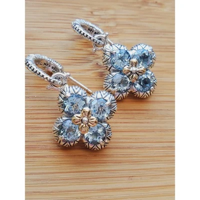 Barbara Bixby Blue Topaz Signature Flower Sterling Silver Earrings Jewelry - Image 1 of 4