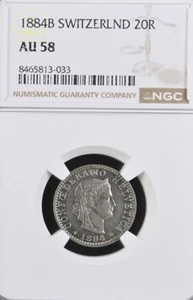 Switzerland 20 Rappen 1884 NGC AU58 - Picture 1 of 2