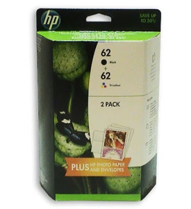original HP 62 Black & Colour Ink Cartridge + Papier  J3M80AE  MHD 2017 - Bild 1 von 1