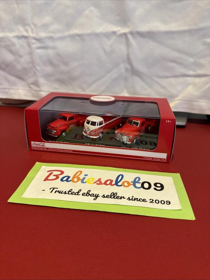 "CLASSIC PICKUPS" GIFT SET OF 3 PCS "COCA COLA" 1/72 DIECAST CARS BY MCC 472100 - Image 1 of 4