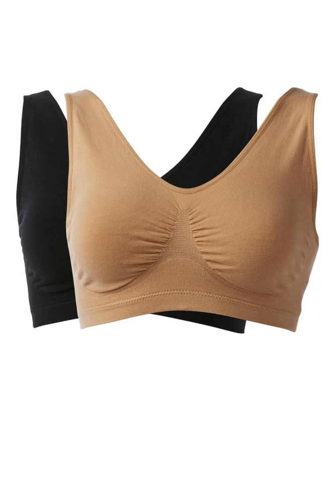 Rhonda Shear Women's 2-pack Original Cotton-Blend Ahh Bra Black/Beige - Image 1 of 1