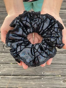 Handmade Scrunchie New Hair Tie Halloween Black Glitter Web Spandex Size: Large. - Picture 1 of 4