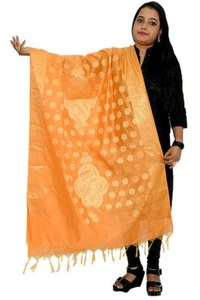 Women's Cotton Silk Orange Zari Work Banarasi Dupatta Stole ScarfPFDORA013 - Picture 1 of 4