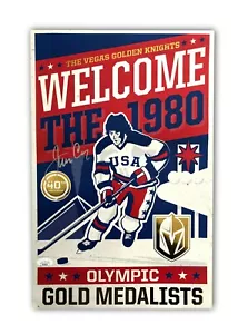 Poster firmato Jim Craig Miracolo sul ghiaccio 40° anniversario Vegas Knights JSA COA - Foto 1 di 5