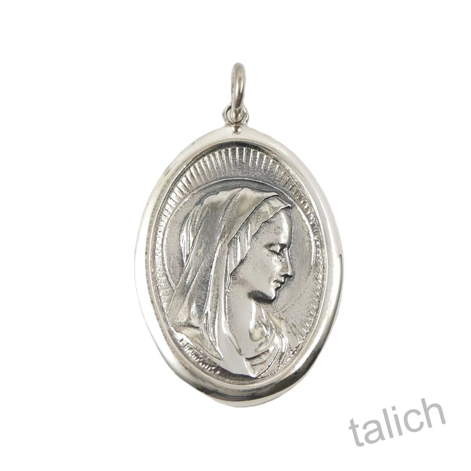 Colgante amuleto ovalado de plata de ley 925 maciza pulida de Santa Virgen María regalo Foto 1 de 4