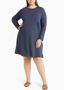 Eileen Fisher Long Sleeve Jersey Shift Dress Crew Neck Ocean Blue 1X 2X 3X $188 - Picture 1 of 5