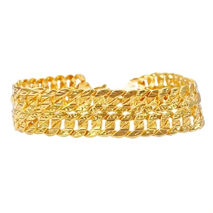 Brazalete ligero de cadena de doble bordillo de oro amarillo de 22 quilates con corte de diamante de 8 pulgadas - Imagen 1 de 11