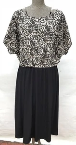 Sara plus size 1x 16-18 stretchy leopard print & black short cap sleeve dress - Picture 1 of 10