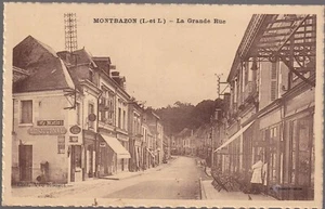 MONBAZON 37 Große Straße Friseur belebte Postkarte geschrieben an Frau & Herrn Metzgerei um 1930 - Bild 1 von 2
