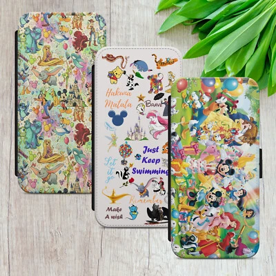 MICKEY MINNIE COLLAGE DOODLE FLIP WALLET PHONE CASE FOR IPHONE SAMSUNG GOOGLE - Image 1 of 4