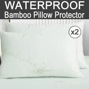 2x Waterproof Pillow Protectors Breathable Bamboo Pillow Cover Cases Ultra Soft - Picture 1 of 5