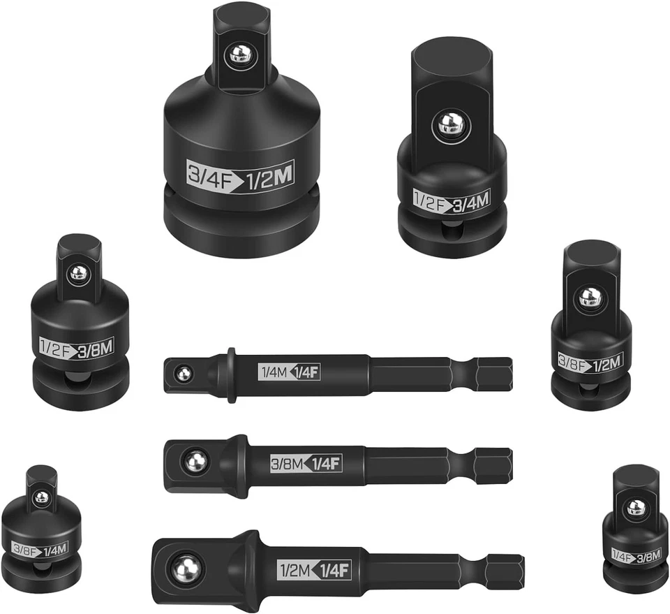 9 Piece Impact Socket Adapter and Reducer Set,1/4", 3/8", 1/2", 3/4" Drive So... - Image 1 of 4