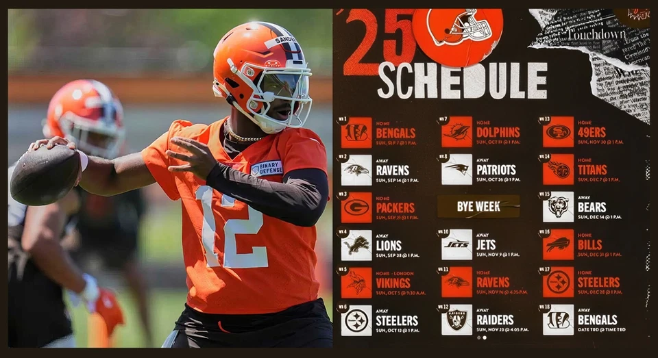 Cleveland Browns 2025 NFL Calendario de Fútbol IMÁN REFRIGERADOR 6" X 11" Foto 1 de 1