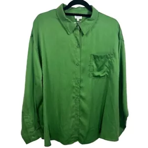 NWT Le Lis Button Down Long Sleeve Blouse Top Kelly Green L - Picture 1 of 12