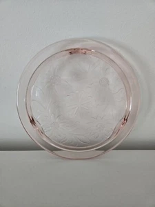 VTG 30s Pink Depression Glass Jeanette Sunflower Round Crystal Trivet Cake Plate - Picture 1 of 20