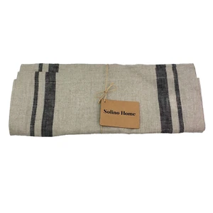 Solino Home Size 14x36 In Black Natural French Stripe 100% Linen Table Runner - Picture 1 of 8