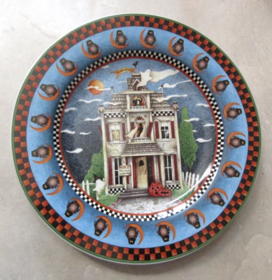 Sakura Debbie Mumm 14 Haunted House Halloween Side Plate 8.25" Owl EUC — 第 1/3 张图片