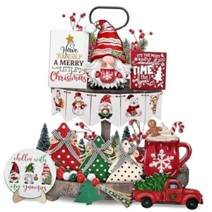 Christmas Tiered Tray Decoration Set Wooden Farmhouse Tray Decor Seasonal 02 - Picture 1 of 8