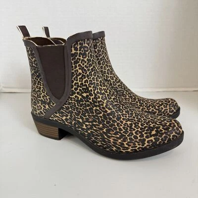 Botín de lluvia para mujer Lucky Brand botín al tobillo zapatos estampado de leopardo talla 8 M Foto 1 de 4