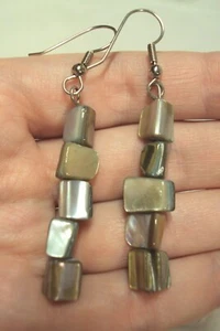 dainty light gray blue abalone sea shell chip silver tone dangle earrings ocean - Picture 1 of 2