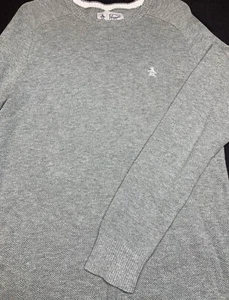 Penguin Mens Pullover Knit Long Sleeve Gray Logo Sweater Medium M - Picture 1 of 4